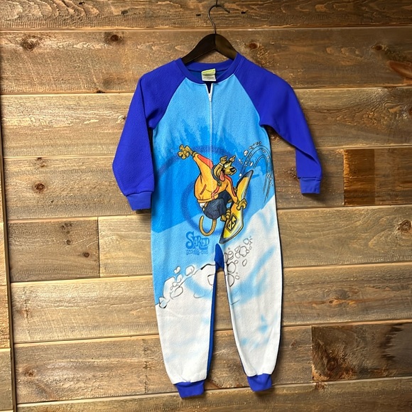 Vintage 90s Scooby-Doo Youth Footless Pajamas Sleeper Full Zip Size 4/5 Unisex - Picture 1 of 9